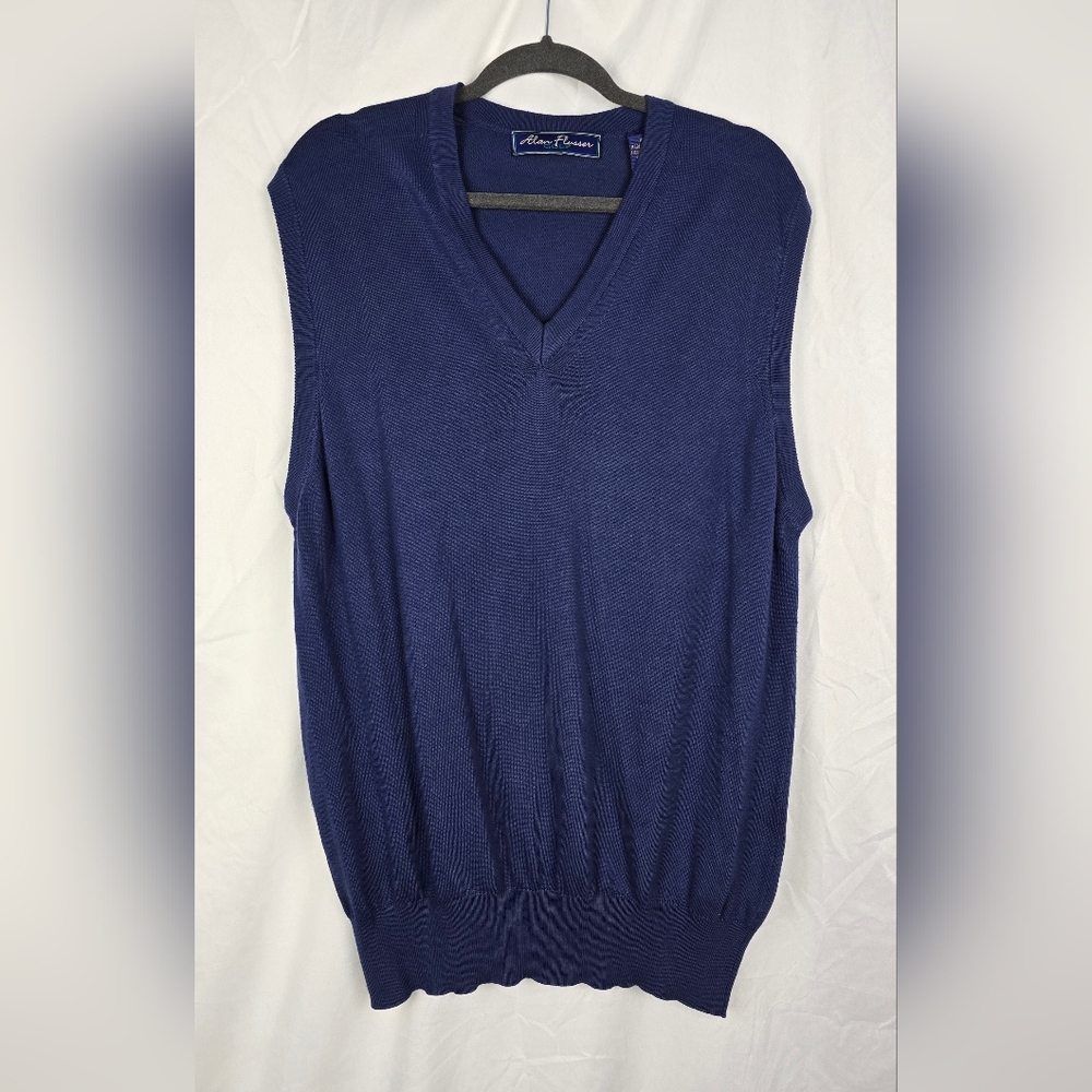 Alan Flusser Golf Blue Italian Modal Blend V-Neck Vest Men's sz XL Designer